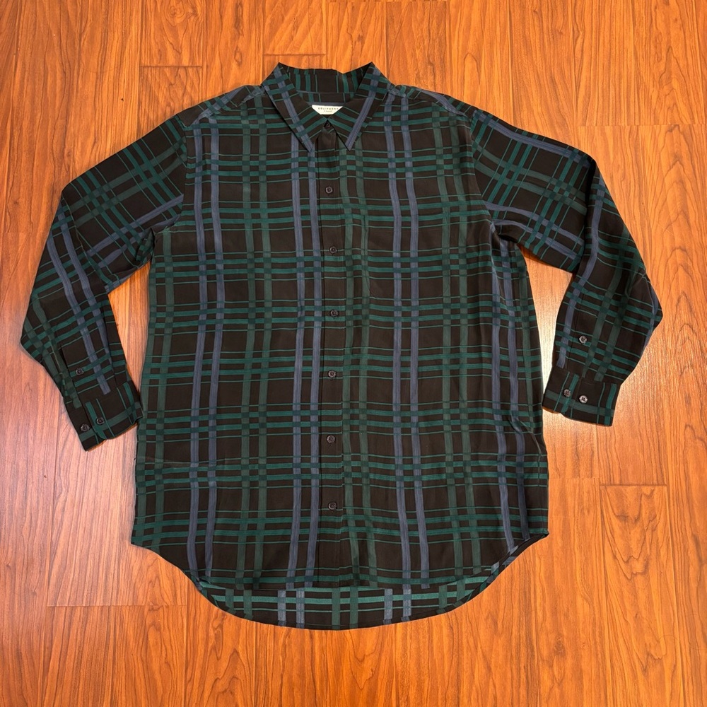 Equipment Femme Silk Button Down Shirt Womens Medium Black Green Blue Plaid